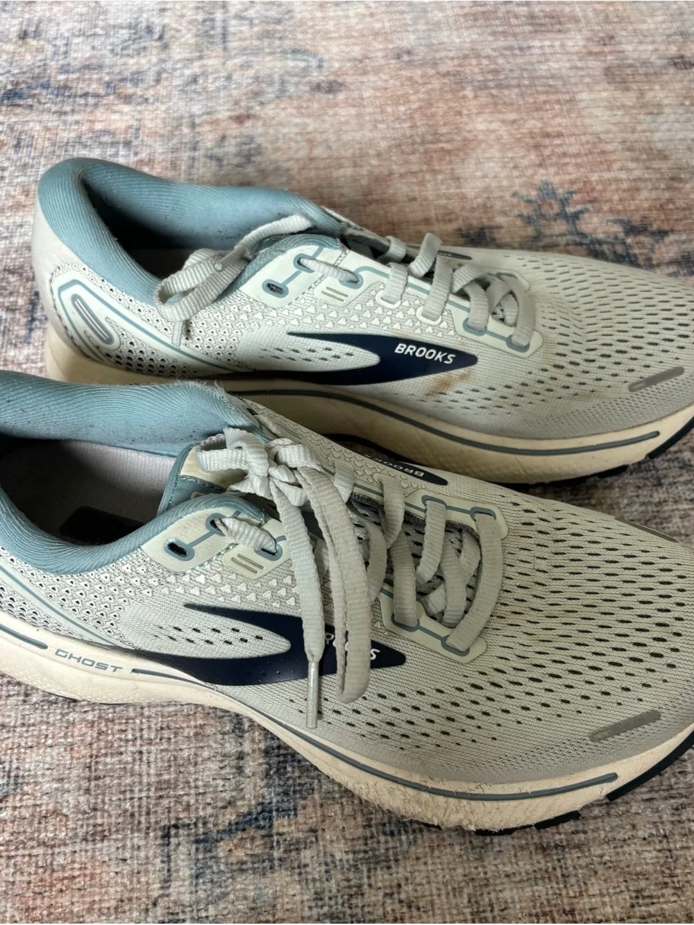 Brooks Ghost Running Shoes - Beige with Teal/Navy Accents - Picture 2 of 14